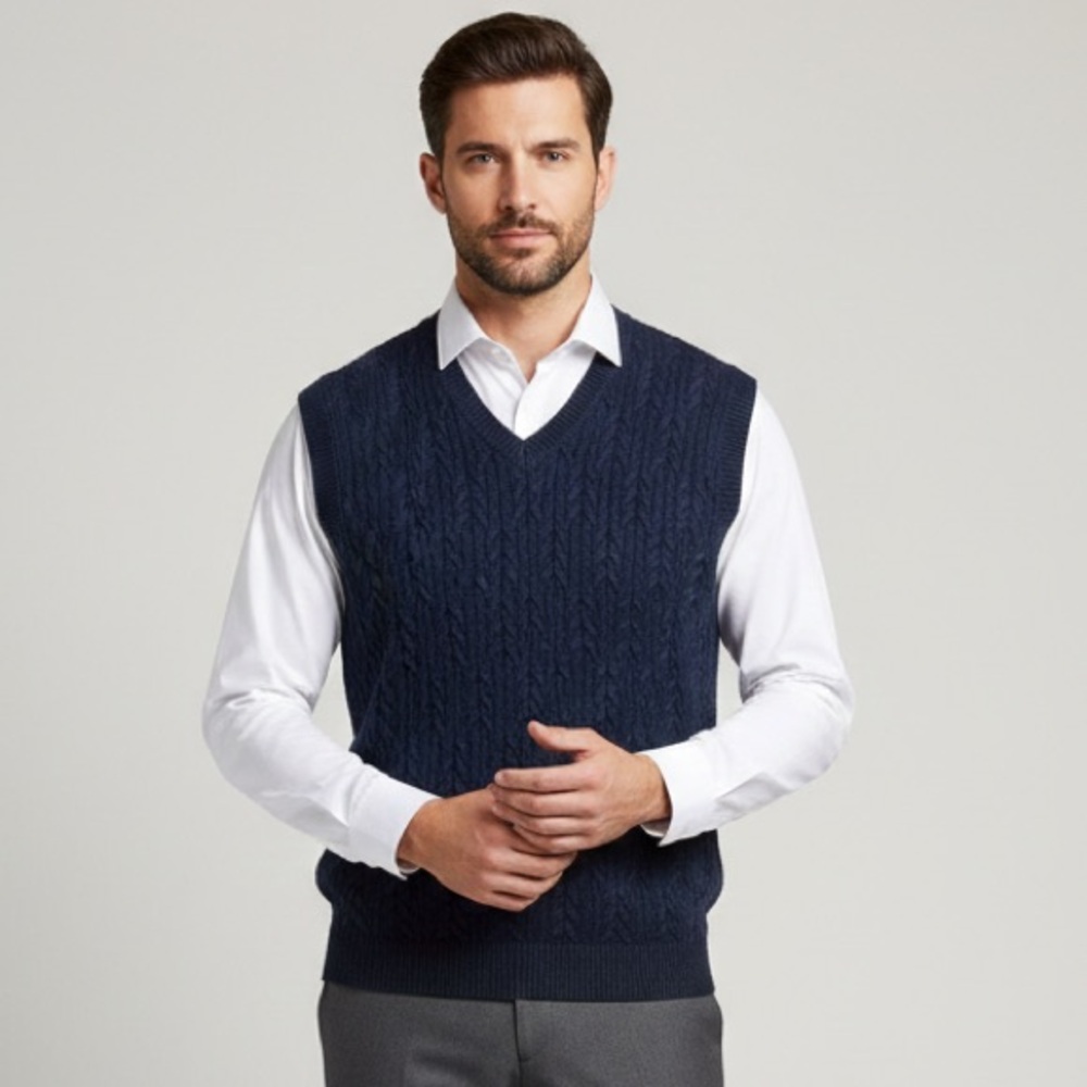 Chaps Men's Linen Cotton‎ V-Neck Sweater Cable knit Vest